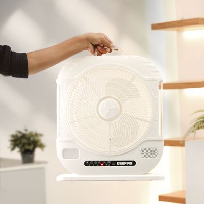 Geepas 12" Rechargeable Fan with Remote Control With LED Light Function, High Performance Fan with Working Time up to 20 Hours, 3-Speed Controls| Powerful and Efficient Cooling| High Performance Motor for High Speed Wind| 2 Years Warranty GF21190 White