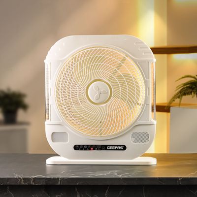 12" Rechargeable Fan with Remote Control With LED Light Function, High Performance Fan with Working Time up to 20 Hours, 3-Speed Controls| Powerful and Efficient Cooling| High Performance Motor for High Speed Wind| 2 Years Warranty GF21190 White