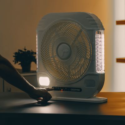 Geepas 12" Rechargeable Fan with Remote Control With LED Light Function, High Performance Fan with Working Time up to 20 Hours, 3-Speed Controls| Powerful and Efficient Cooling| High Performance Motor for High Speed Wind| 2 Years Warranty GF21190 White