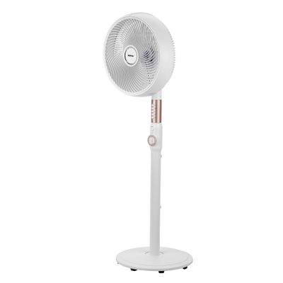 14 Inches Stand Fan With ABS Circulator Head, AS 5 Fins Blade,, 2 Hours Timer, ABS Body, Wide Angle Oscillation, Chrome & Silver Painting decoration, Base With Heavy Rubber 60 W GF21204 White