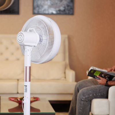 14" Stand Fan With Remote Control, Oscillation, 3 Speed Setting, 5 Pcs AS Blades, 60W Powerful Motor, 8 Hours Motor, ABs Circulator Head, ABS Body, 3 Mode Natural, Normal, Sleeping 60 W GF21205 White