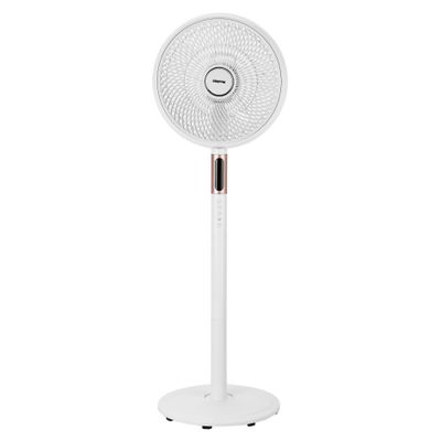 14" Stand Fan With Remote Control, Oscillation, 3 Speed Setting, 5 Pcs AS Blades, 60W Powerful Motor, 8 Hours Motor, ABs Circulator Head, ABS Body, 3 Mode Natural, Normal, Sleeping 60 W GF21205 White