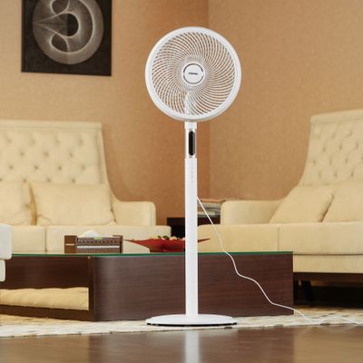 Geepas 14" Stand Fan With Remote Control, Oscillation, 3 Speed Setting, 5 Pcs AS Blades, 60W Powerful Motor, 8 Hours Motor, ABs Circulator Head, ABS Body, 3 Mode Natural, Normal, Sleeping 60 W GF21205 White