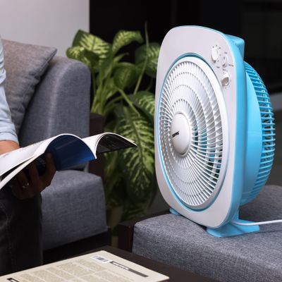 12 Inch High Performance Box Fan With 3-speed Controls and 5 Leaf Blades, Adjustable Pitch Angle and Timer for Efficient Cooling GF926 Blue/White