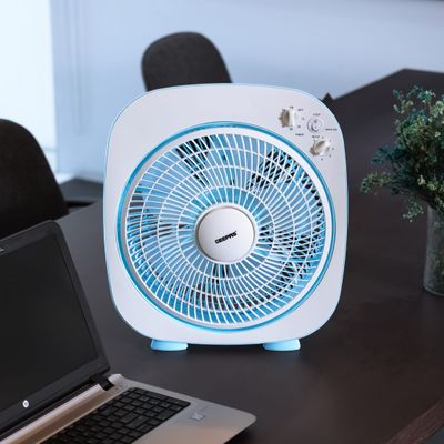 12 Inch High Performance Box Fan With 3-speed Controls and 5 Leaf Blades, Adjustable Pitch Angle and Timer for Efficient Cooling GF926 Blue/White