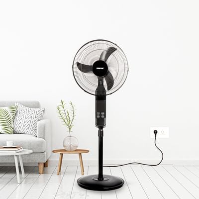 16" Stand Fan 3 Speed With Remote Control , 5 Leaf Blade, Adjustable Height & Tilt Setting With Led Display 55 W GF9466 White