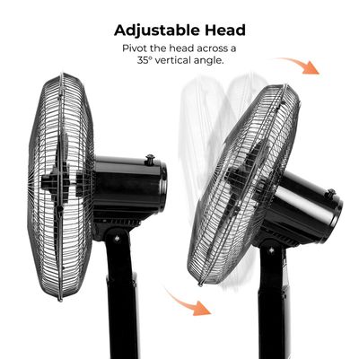 Geepas 16" Stand Fan 3 Speed With Remote Control , 5 Leaf Blade, Adjustable Height & Tilt Setting With Led Display 55 W GF9466 White