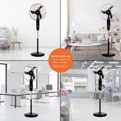 16" Stand Fan 3 Speed With Remote Control , 5 Leaf Blade, Adjustable Height & Tilt Setting With Led Display 55 W GF9466 White