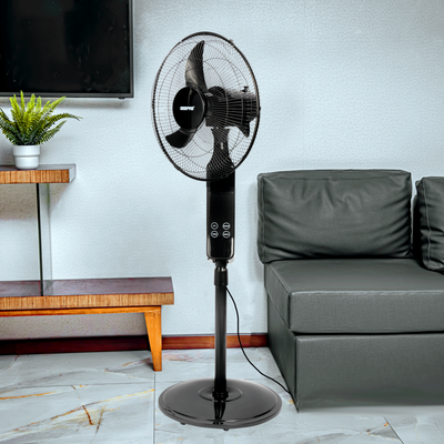 16" Stand Fan 3 Speed With Remote Control , 5 Leaf Blade, Adjustable Height & Tilt Setting With Led Display 55 W GF9466 White