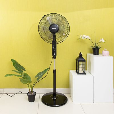 Geepas Stand Fan 3 Speed 5 Leaf blade Horizontal oscillation Adjustable height and tilt setting Built in timer 60 W GF9488N Multicolour