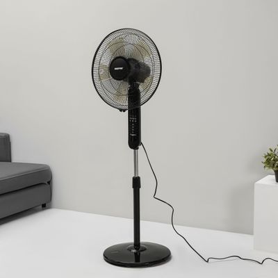 16" Stand Fan with Remote Control - 3 Mode/Speed, 5 Leaf Blade Wide Oscillation, Adjustable Height & Tilt Setting With Led Display | 7.5 Hours Timer 60 W GF9489N Black