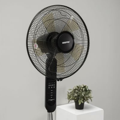 16" Stand Fan with Remote Control - 3 Mode/Speed, 5 Leaf Blade Wide Oscillation, Adjustable Height & Tilt Setting With Led Display | 7.5 Hours Timer 60 W GF9489N Black