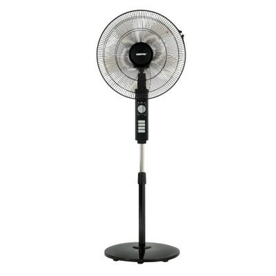 18" Stand Fan | Adjustable height | 3 speed | Tilt Setting with Overheat Protection | Wide Oscillation | Self-Protection when Over Heated, 128 Ribbed Grills, Streamlined & Portable Design GF9605 Black