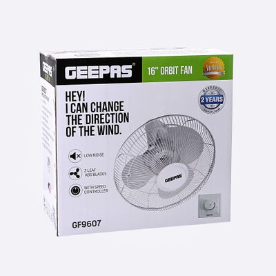 Geepas 16" Orbit Fan - Wide Oscilation, Speed Controller with 3 Leaf ABS Blades with Metal Grill | Ideal for Office, Bedroom, Study Room, Living Room & more GF9607 White