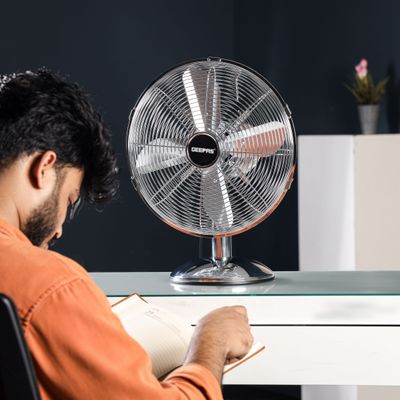 Geepas 12 Inch Metal Table Fan 3 Speed Settings With Wide Oscillation And Stable Base GF9610 Silver