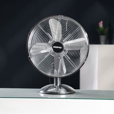 Geepas 12 Inch Metal Table Fan 3 Speed Settings With Wide Oscillation And Stable Base GF9610 Silver