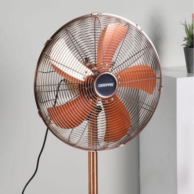 16" Metal Stand Fan, Adjustable Height Fan| Horizontal Oscillation | 3 Speed Settings | 4pcs Aluminium Blades | Ideal for Home, Office, Etc GF9611 Silver