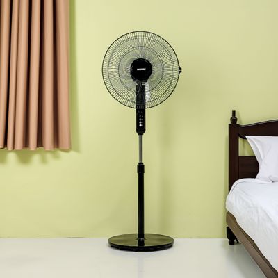 16" Stand Fan, Wide Oscillation, 5 Blades | Adjustable Height | 3 Speed Setting | Metal Safety Grill | Ideal for Home, Office, Restaurant 50 W GF9615L Black