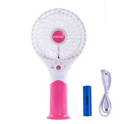 Geepas Rechargeable Mini Fan - Personal Portable Fan with 3 Speed Options | USB Travel Fan for Office, Home and Travel Use| 8 Hours Working GF9617 White, Pink