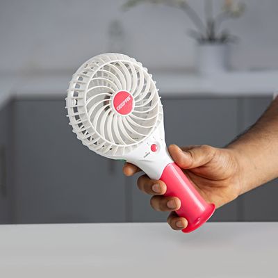 Rechargeable Mini Fan - Personal Portable Fan with 3 Speed Options | USB Travel Fan for Office, Home and Travel Use| 8 Hours Working GF9617 White, Pink