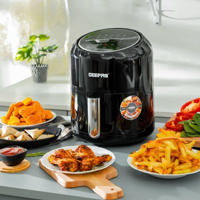Geepas Digital Air Fryer With 3.5 L Capacity |Vortx Air Frying Technology | Led Display With Touch Screen| Oil Free 10 Preset Cooking Programs| 1-60 Mins Timer 50-200 Degree Temperature 3.5 L 1400 W GAF37512 Black