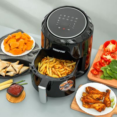 Geepas Digital Air Fryer With 3.5 L Capacity |Vortx Air Frying Technology | Led Display With Touch Screen| Oil Free 10 Preset Cooking Programs| 1-60 Mins Timer 50-200 Degree Temperature 3.5 L 1400 W GAF37512 Black