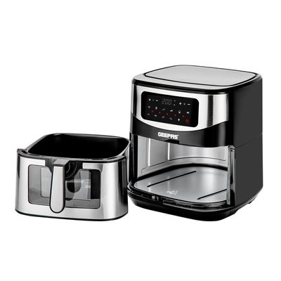 Geepas Digital Air Fryer 9.2 L With Vortex Air Frying Technology| Oil Free Cooking Led Display With Touch Screen 9 Preset Cooking Modes 9.2 L 1800 W GAF37524 Black and silver