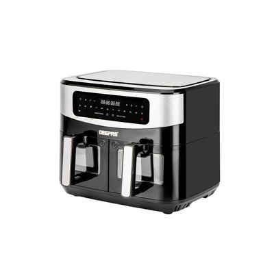 Geepas Dual Basket Digital Air Fryer 9 L Equipped With Vortex Air Frying Technology| Oil Free Cooking Led Display With Touch Screen Smart Finish And Match Cook 9 L 2600 W GAF37525 Black