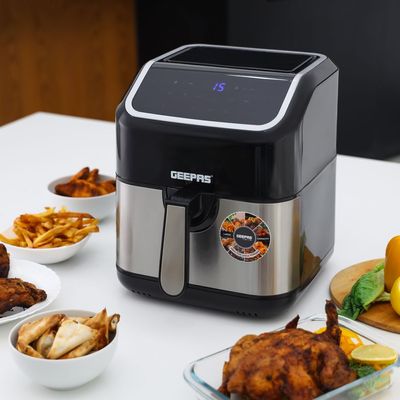 Geepas Digital Air Fryer 5 L Equipped With Vortx Air Frying Technology| Oil Free Cooking  Digital Display With Touch Screen| 10 Preset Cooking Modes, 1-60 Minutes Timer| Ideal For Making Fries, Steak, Chicken, Cake, Meat, Bread Etc 5 L 1600 W GAF37527 Black