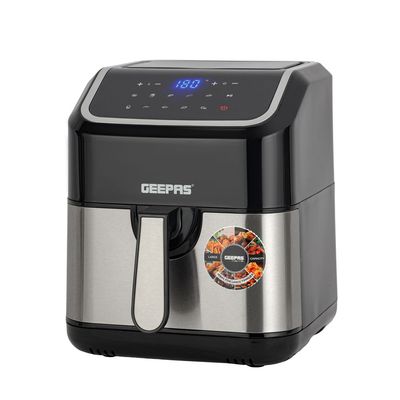 Geepas Digital Air Fryer 5 L Equipped With Vortx Air Frying Technology| Oil Free Cooking  Digital Display With Touch Screen| 10 Preset Cooking Modes, 1-60 Minutes Timer| Ideal For Making Fries, Steak, Chicken, Cake, Meat, Bread Etc 5 L 1600 W GAF37527 Black