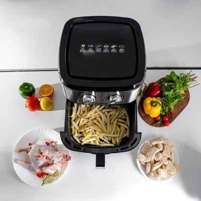 Air Fryer  9.2 L With 30 Min Timer| Pot With A Rack, Both With Non Stick Coating, Oil Free, Adjustable Time & Temperature, Vortex Air Frying Technology, Cooks 30% Faster 9.2 L 1800 W GAF37542 Silver/Black