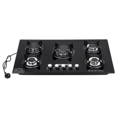 5-Burner Gas Hob - Attractive Design, 8mm Tempered Glass Worktop - Automatic Ignition, 5 Heating Zones |Ergonomic Design, Stainless Steel Body GGC31011 Black