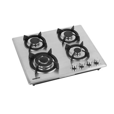 2-in-1 Built-in Gas Hob, Shiny Stainless Steel Top Panel| Sabaf Burners | Cast Iron Pan Support | Automatic-Ignition System| Low Gas Consumption | 4 Control Knobs, Easy To Install GGC31026 Silver