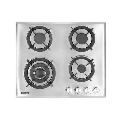 2-in-1 Built-in Gas Hob, Shiny Stainless Steel Top Panel| Sabaf Burners | Cast Iron Pan Support | Automatic-Ignition System| Low Gas Consumption | 4 Control Knobs, Easy To Install GGC31026 Silver