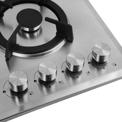 2-in-1 Built-in Gas Hob, Shiny Stainless Steel Top Panel| Sabaf Burners | Cast Iron Pan Support | Automatic-Ignition System| Low Gas Consumption | 4 Control Knobs, Easy To Install GGC31026 Silver