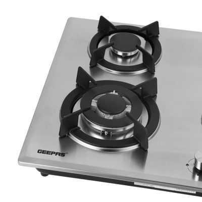 2-in-1 Built-in Gas Hob, Shiny Stainless Steel Top Panel| Sabaf Burners | Cast Iron Pan Support | Automatic-Ignition System| Low Gas Consumption | 4 Control Knobs, Easy To Install GGC31026 Silver