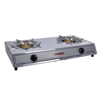 Geepas Stainless Steel Gas Cooker| 2 Heavy Duty Cast Iron Burner With Electroplated Pan Support| Low Gas Consumption And Energy Efficient Burners| Auto Ignition System, LPG Gas Stove, Perfect For Homes, Apartments, 2 Years Warranty GGC31033 Silver