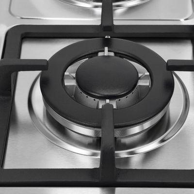 Geepas Stainless Steel Built-In Gas & Electric Hot Plate Hob 3 Burners & 1 Hot Plate Automatic Ignition System  LPG Gas Type 2800pa  Metal Knob  Cast Iron Pan Support GGC31034 Silver/Black