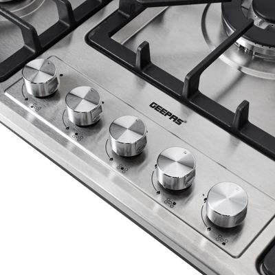 5-In-1 Built In Gas Hob-| Five Burner Gas Stove with Separate Ignition, Low Gas Consumption and Improved Gas Flow for Efficient Heating| Auto Ignition System GGC31043 Silver/Black