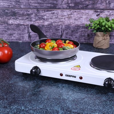 Dual Hot Plate | Overheat protection | Cast Iron Heating Plate 155mm - Portable Electric Hob with Temperature Control for Home, Camping & Caravan Cooking, Suitable For All Types Of Cookware 2000 W GHP32014 White/Black