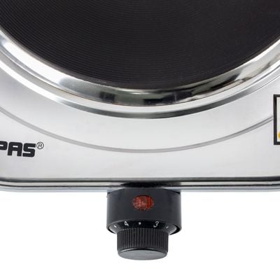 Geepas Stainless Steel Single Hot Plate Indicator Light Adjustable Temperature Control Overheat Protection2 Years Warranty Non-Slip Feet Auto Thermostat Hot Plate for Kitchen Camping 1500 W GHP32023 Silver