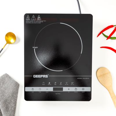 Digital Infrared Cooker With 2000W Ceramic Heating Element, 4 Digit LED Display, Touch Control, 10 Power/Temperature Levels For Adjustment, 3hr Programmable Timer GIC33013 Black/White/Red