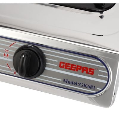 Geepas Auto Ignition Cook-top high Fuel Efficiency Single Burner Gas Cooker| Cast Iron Burner GK681 Silver