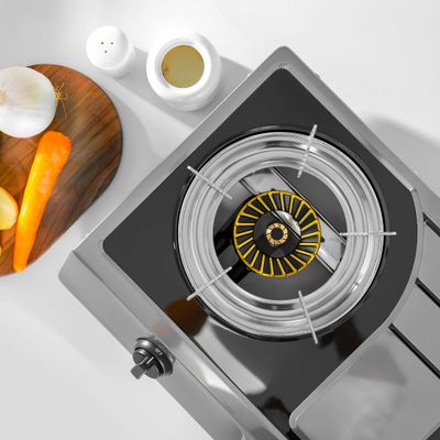 Geepas Two Burner Stainless Steel Gas Burner Stove Auto Ignition, Outdoor Grill, Camping Stoves GK6856 Silver/Grey