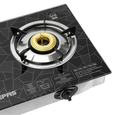 Geepas 2-Burner Gas Hob 70 mm & 90 mm - Tempered Glass Worktop - Automatic Ignition, 2 Heating Zones 4.5Kw| Stainless Steel Frame, Brass Burner GK6879 Silver/Black