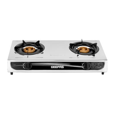 2-Burner Gas Hob/Burner - Durable Stainless Steel Gas Range with Auto Ignition | Home,Outdoor Grill, Camping Stoves GK6898 Silver/Black