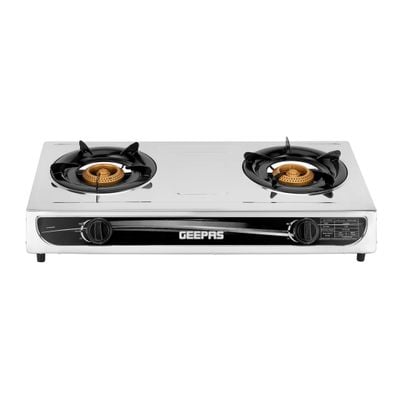 Geepas 2-Burner Gas Hob/Burner - Durable Stainless Steel Gas Range with Auto Ignition | Home,Outdoor Grill, Camping Stoves GK6898 Silver/Black