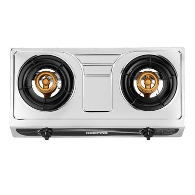 2-Burner Gas Hob/Burner - Durable Stainless Steel Gas Range with Auto Ignition | Home,Outdoor Grill, Camping Stoves GK6898 Silver/Black