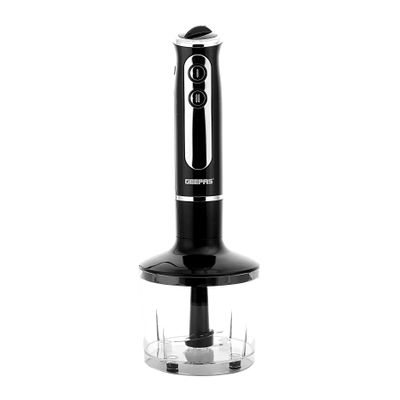 Geepas Multi Functional 5 In 1 Hand Blender With 860 ML Chopper Bowl, 8 Variable Speed, Removable Stainless Steel Stick GHB6137 Black/Clear/Silver