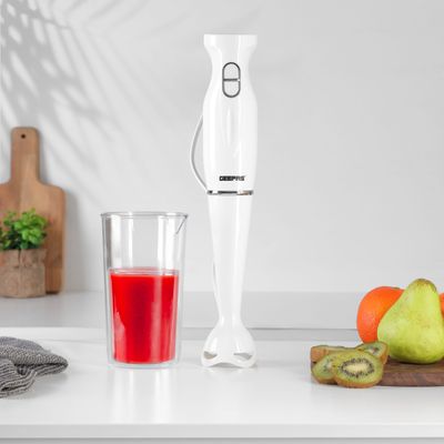 Geepas Hand Blender , 2 Speed, Stainless Steel Blade | Low Noise DC Motor | Detachable Stick | Ideal for Making Smoothies, Milk Shakes, Baby Food | Anti-Splash White Guard GHB6143 White